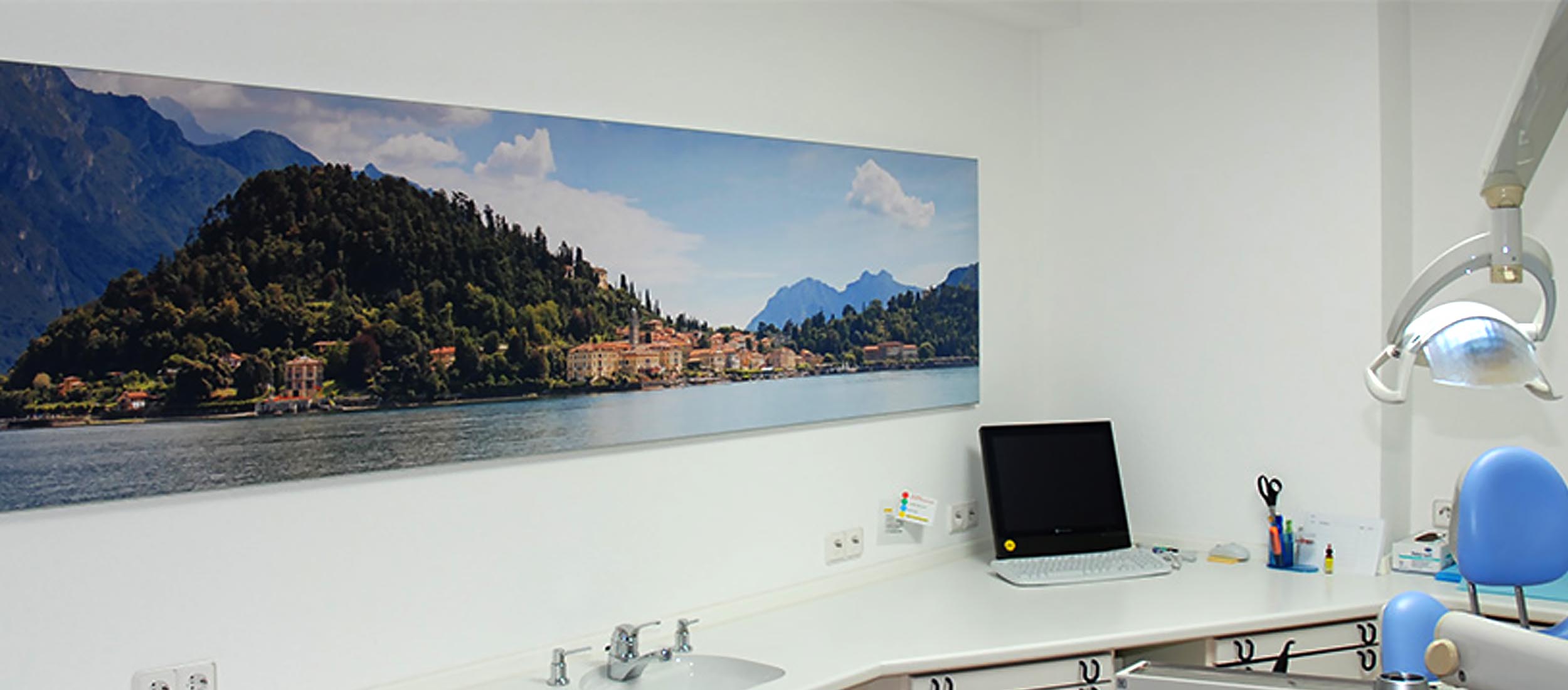 Textildruck Aluminium Spannrahmen Zahnarzt Praxis